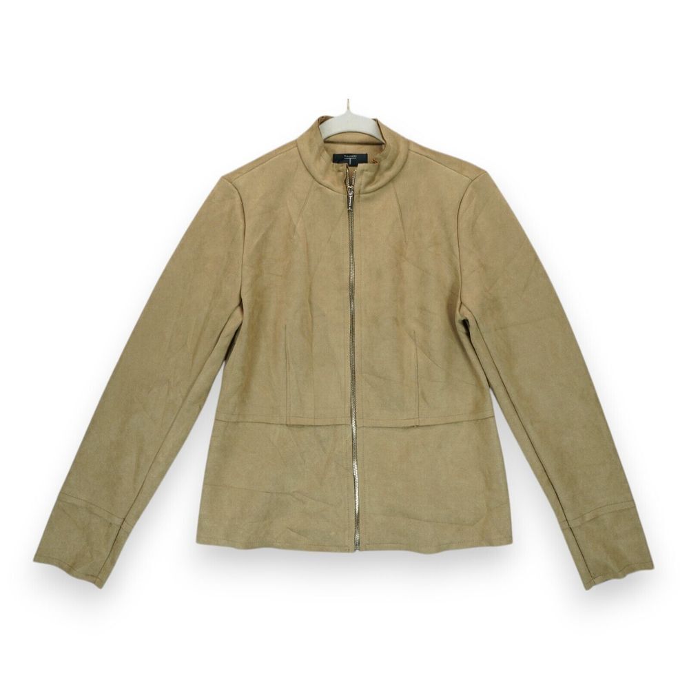 Elie Tahari Faux Leather Jacket Full Zip Women's Small Tan Brown Soft Long Sleev